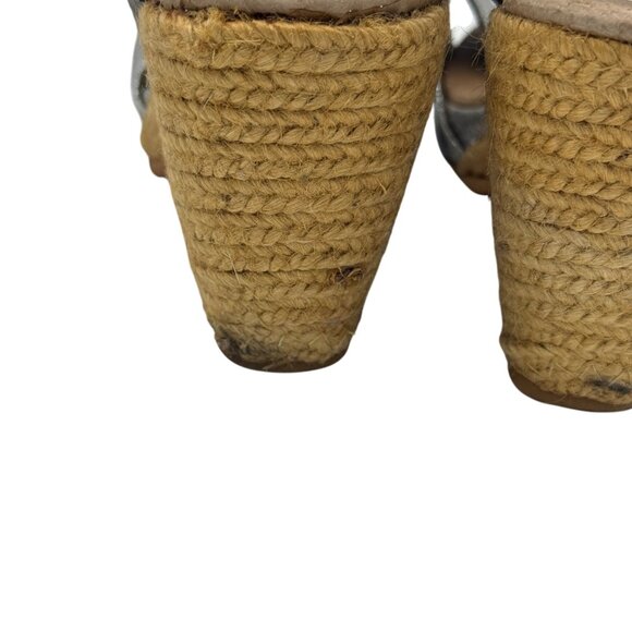 Eric Michael Size 8.5 Black Silver Leather Glitter Espadrille Sandal Shoes - Picture 6 of 9